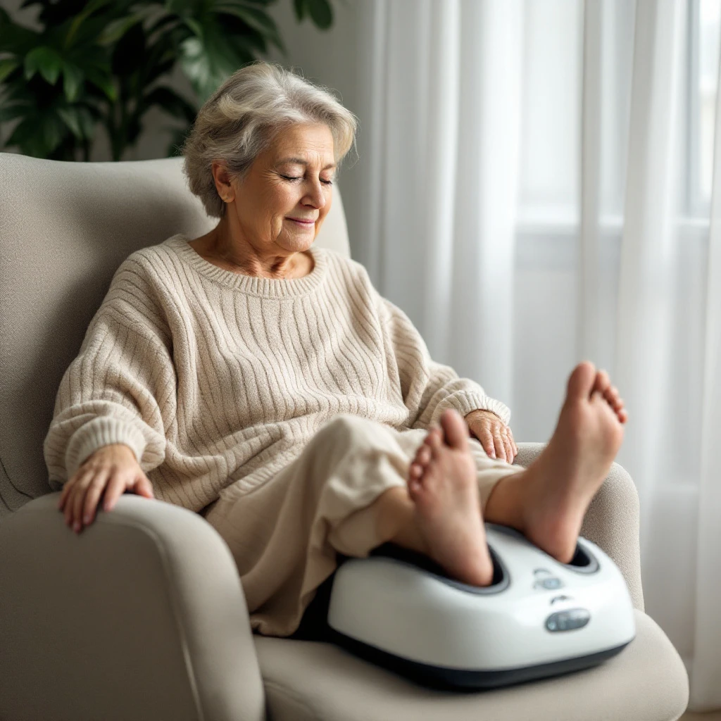 Woman resting her feet on the StrideSpot pad at home